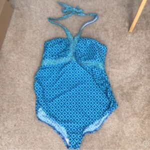 Bump maternity swimsuit women xl blue halter stretch swim modest